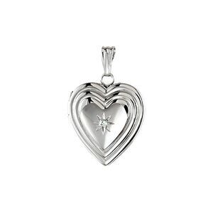 15mm Grooved and Diamond Accent Heart Locket in Sterling Silver